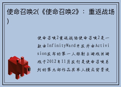 使命召唤2(《使命召唤2》：重返战场)